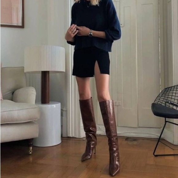 NEW! MARC FISHER Womens Hallie Leather Heels Dress Boots Dark Brown Leather - Picture 4 of 8